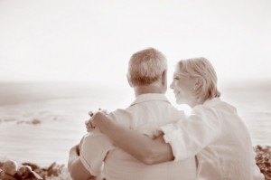 Retired Couple relaxing-Sepia Tone image